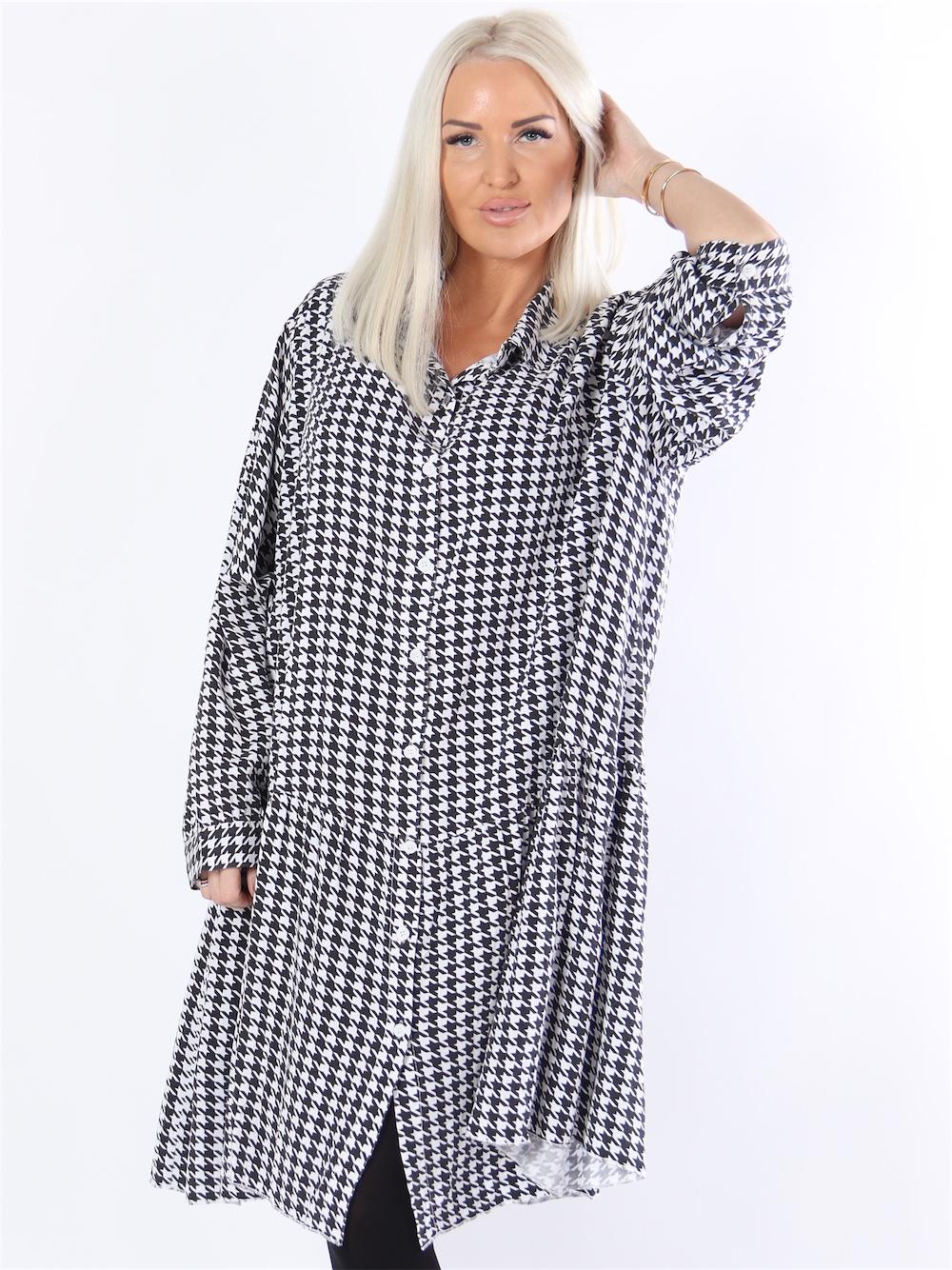 Tinka - Svart och grå skjortklänning i tuppjederstern